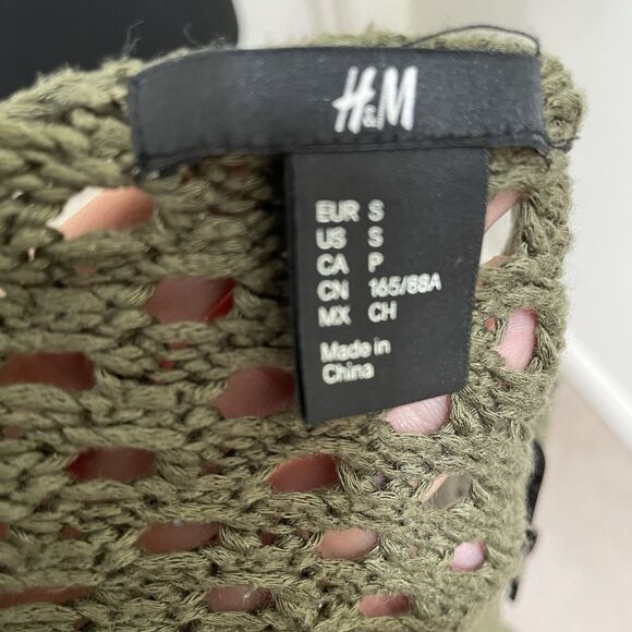H&M Knit Sweater Olive Green Pullover Boho Women's Size Small Loose Knit Back - Picture 5 of 6
